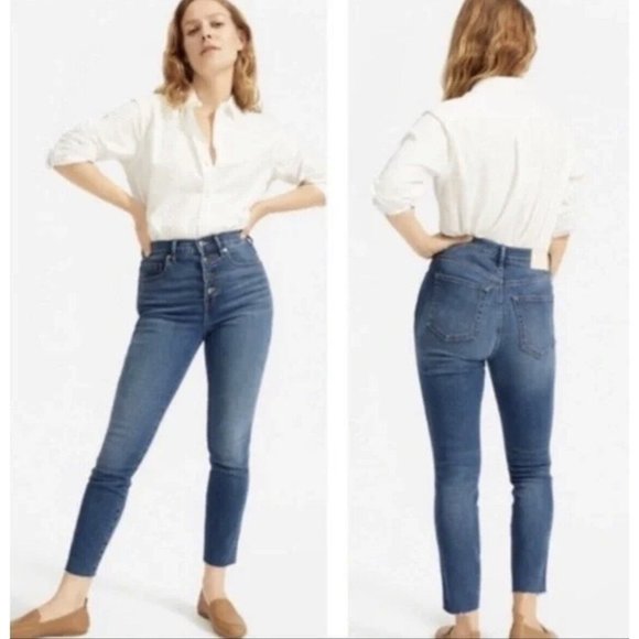 Everlane The Vintage Skinny Jean 26 Ankle High Rise‎ Button Fly Raw Hem Blue $78 - Picture 2 of 7